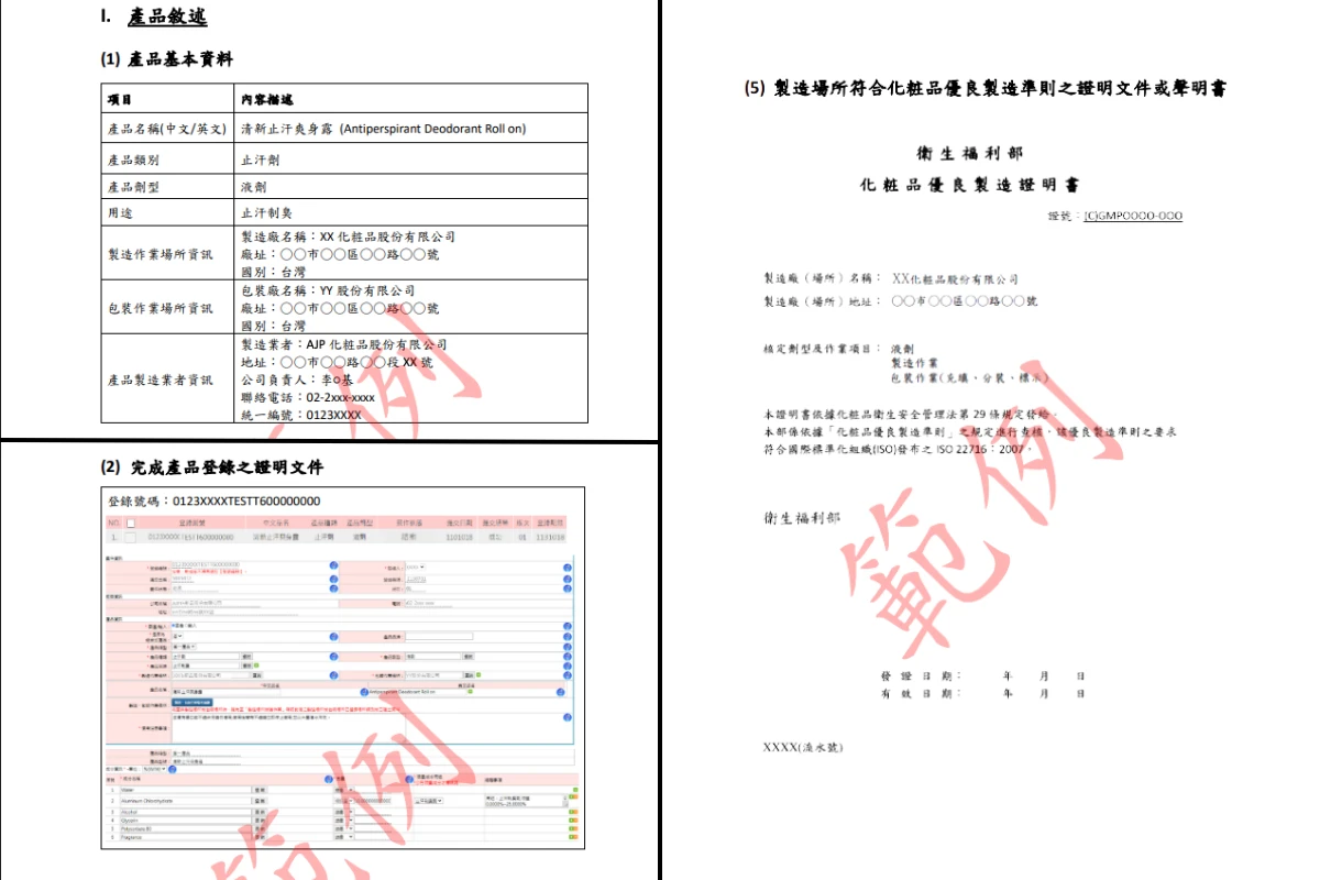 PIF 認證:產品基本資料、登錄證明、GMP 證明文件